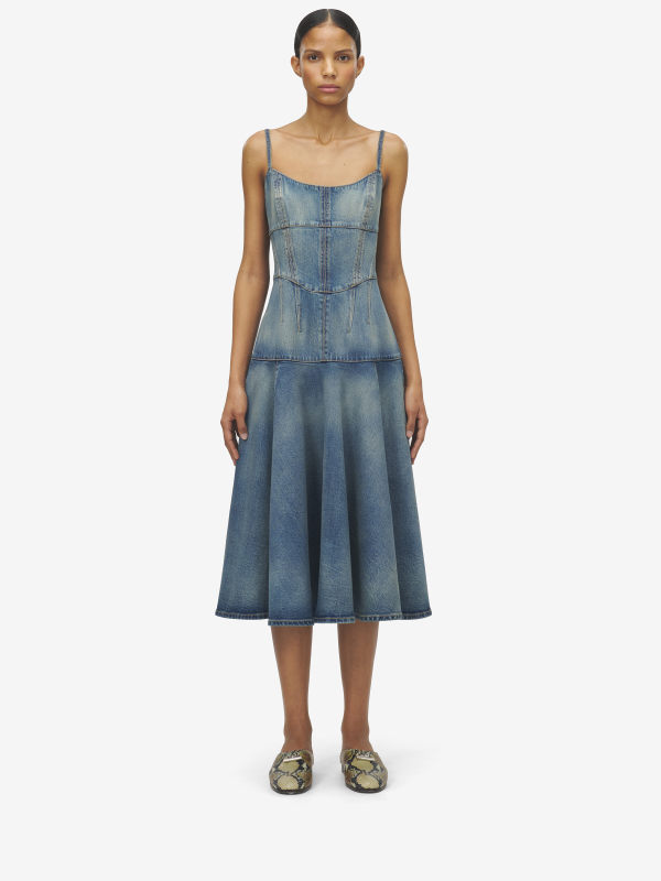 ALEXANDER MCQUEEN - Stonewashed Denim Midi Dress - Item 842157QMADG4315